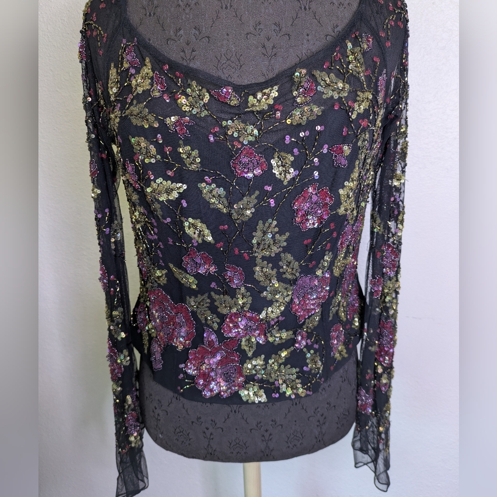Vintage Albert Makali Beaded Wild Flutter Sleeve Corset Blouse - Picture 11 of 16